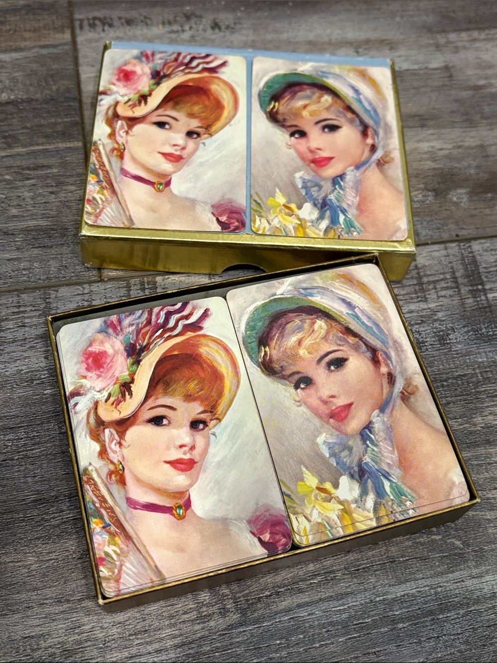 VTG Imperial Whitman Edwardian Ladies Playing Cards 2 Decks Complete